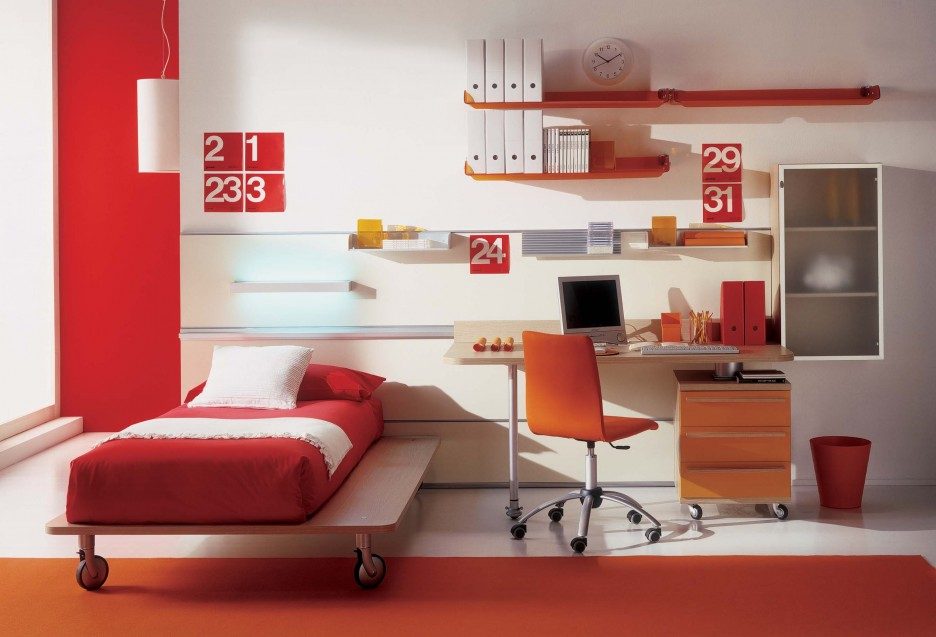 Dormitorio en tonos rojos y naranjas Dormitorio en tonos rojos y naranjas
