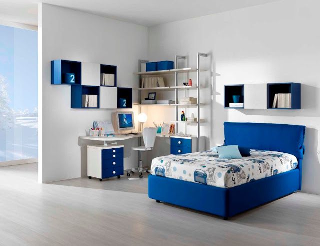 Habitación juvenil en tonos azules Habitación juvenil en tonos azules